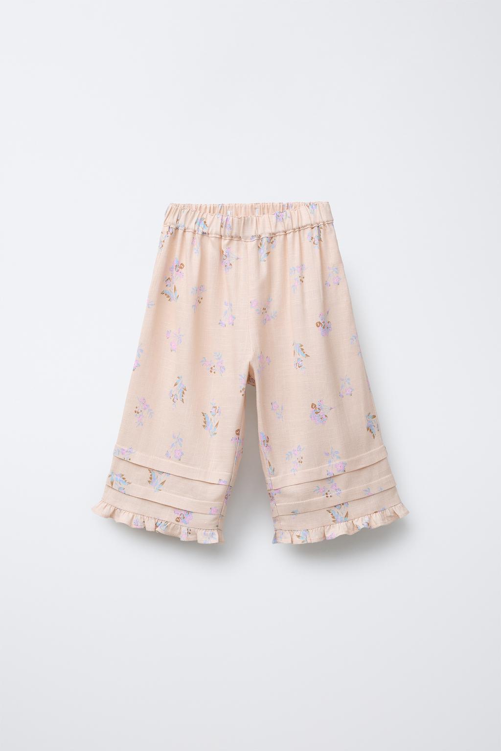 

Льняные брюки-кюлоты с рюшами ZARA, цвет Peach