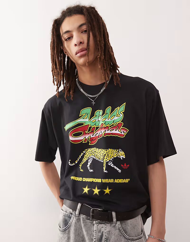 

Футболка Adidas Originals с леопардовым принтом черного цвета