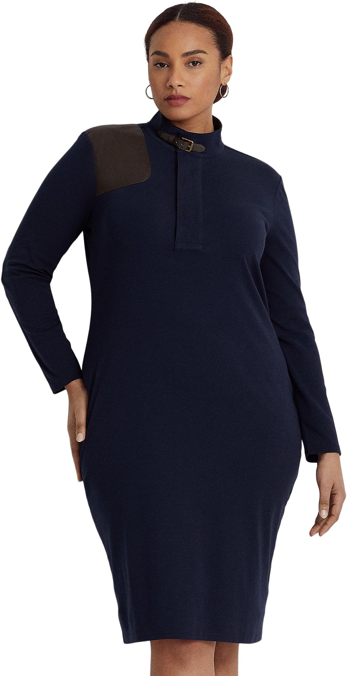 

Платье Lauren Ralph Lauren Plus Size Faux Leather-Trim Stretch-Cotton Dress, цвет Lauren Navy