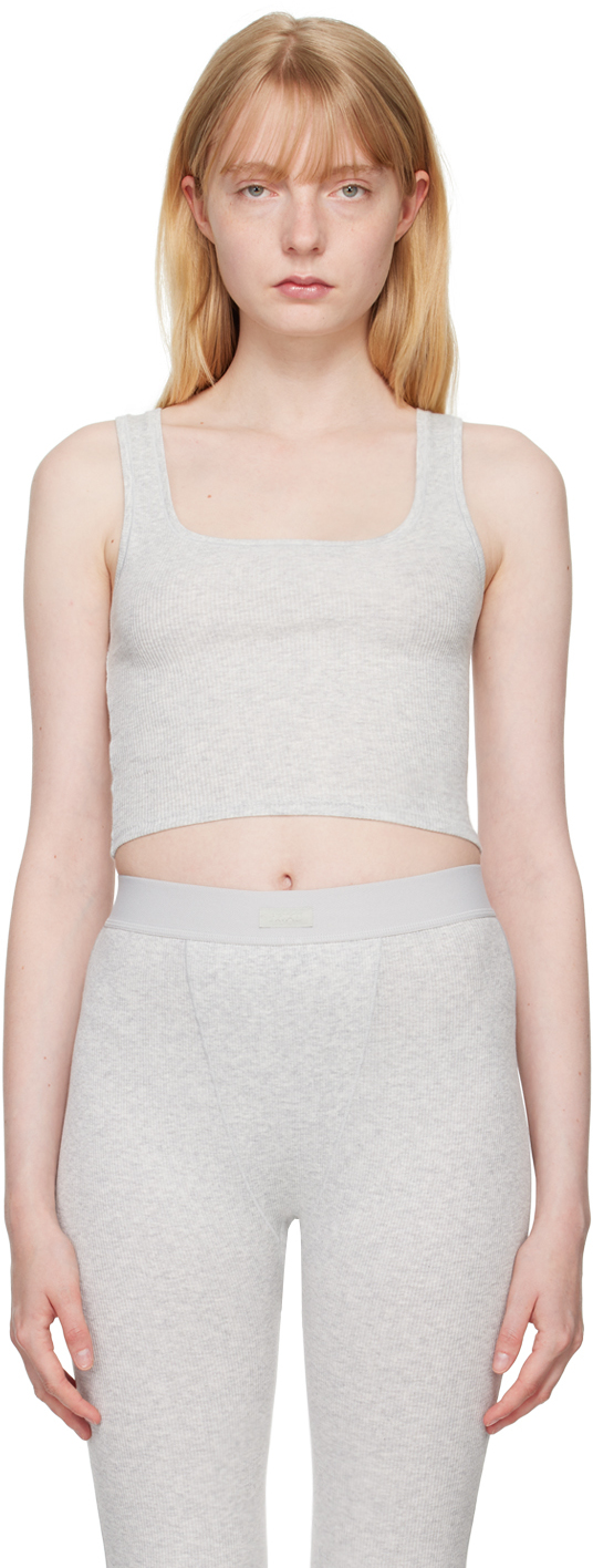 

Майка-топ из серого хлопка KIM в рубчик SKIMS, Light heather grey