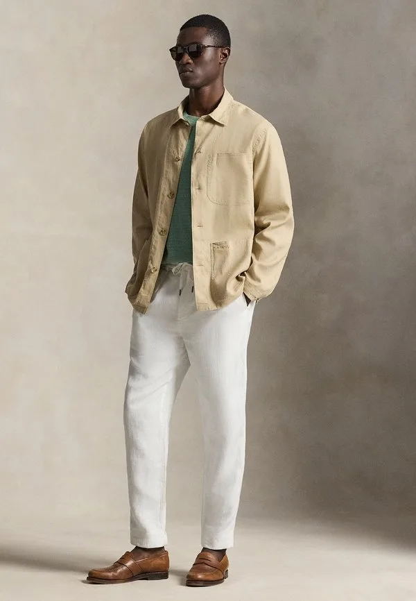 Эластичная льняно-хлопковая рубашка-куртка Polo Ralph Lauren, Coastal Beige — фото 2