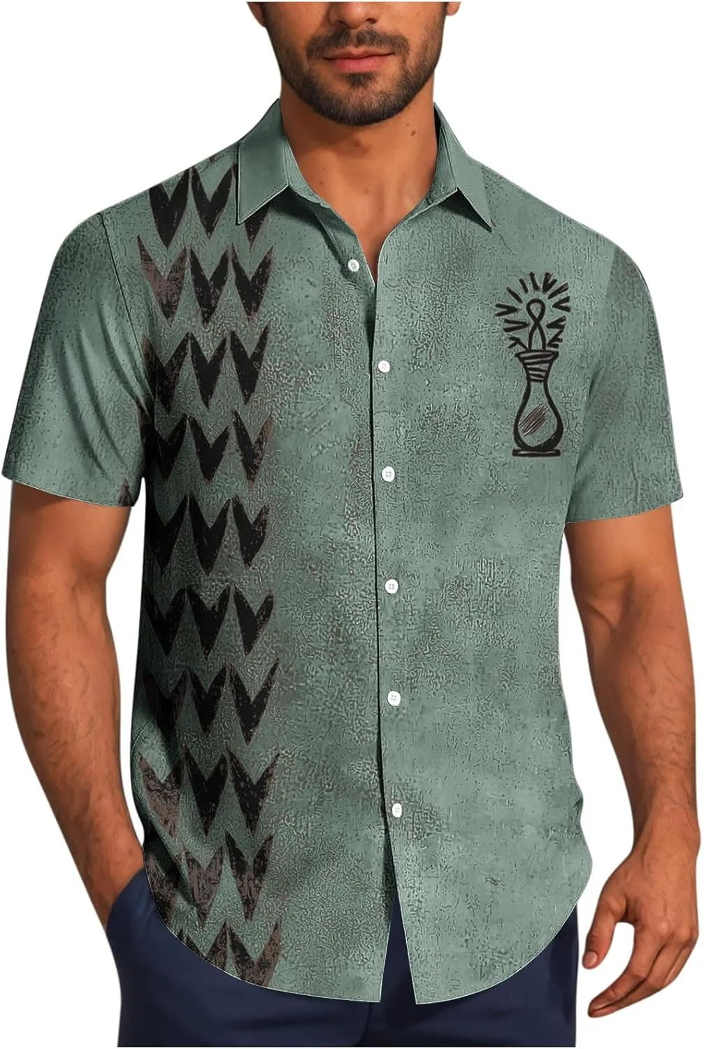 

Мужская футболка с коротким рукавом и высоким воротником в цветочном принте