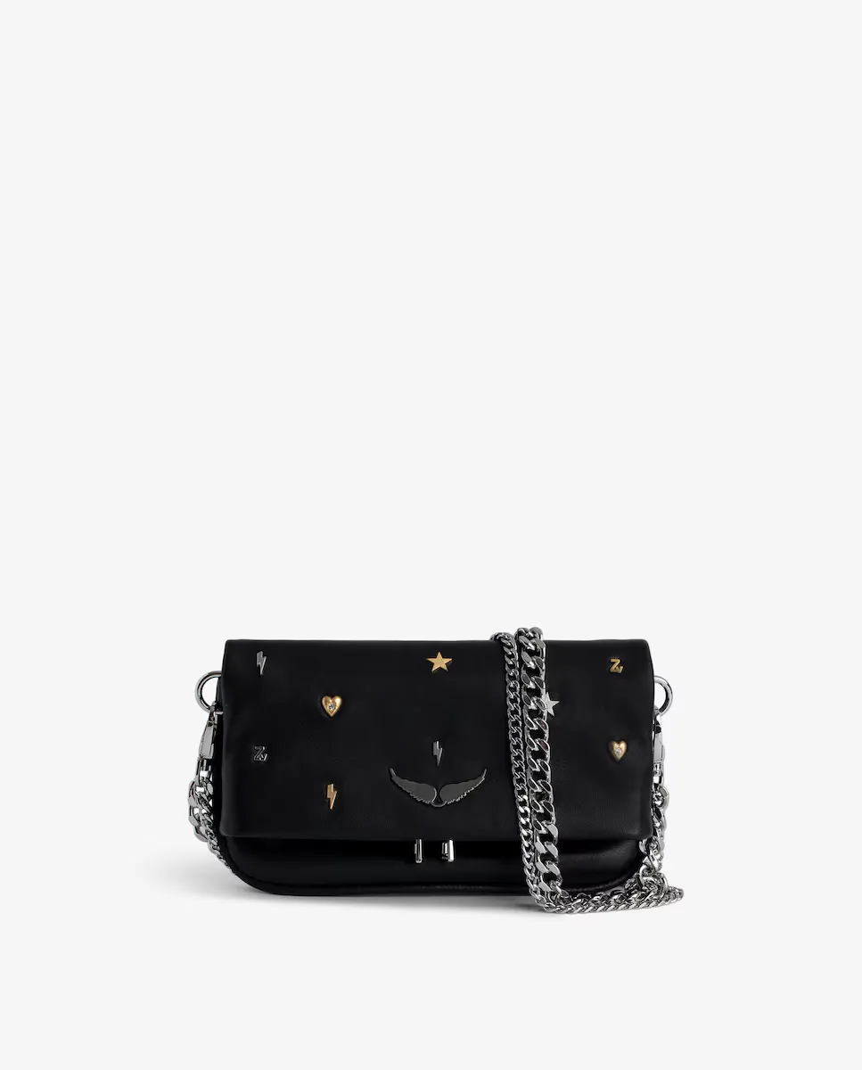 

Маленькая черная кожаная сумочка Rock Подвески на молнии Zadig & Voltaire