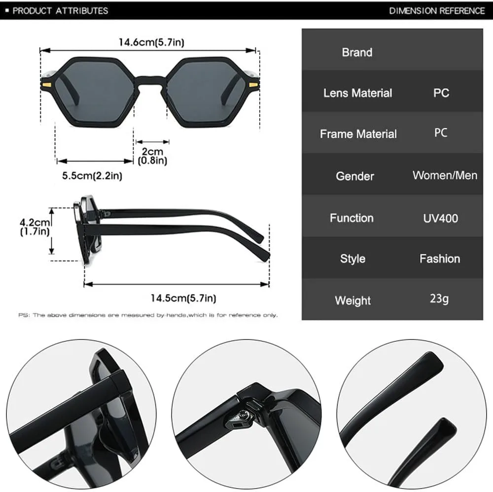 

Ретро-солнцезащитные очки Polygon для женщин, модные градиентные очки с защитой от УФ-излучения UV400, мужские солнцезащитные очки с заклепками TKKTLLT, Black Gray