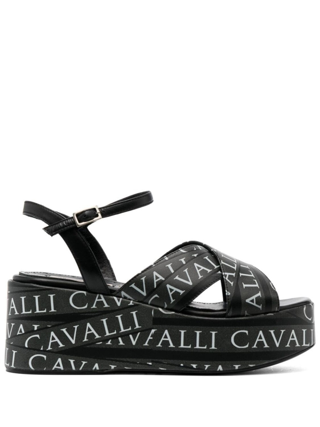 

Roberto Cavalli босоножки на танкетке с логотипом, черный
