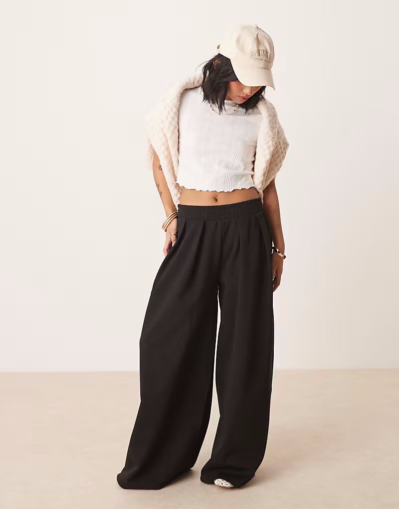

Широкие брюки ASOS DESIGN Petite из ткани интерлок черного цвета ASOS Petite
