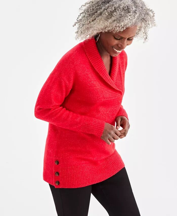 

Женский свитер с шалевым воротником и пуговицами Style & Co, красный