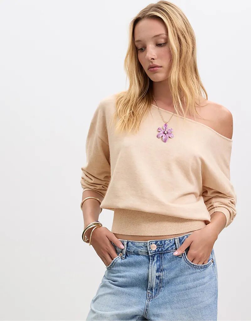 

Свитер Stradivarius с вырезом-лодочкой в ​​цвете «камень»