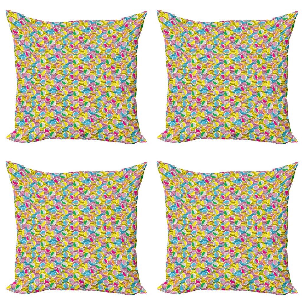 

ABAKUHAUS Colorful Набор чехлов для подушек (4 предмета), Memphis Art Circles 80-е, современная двусторонняя цифровая печать, 50 см x 50 см, разноцветные