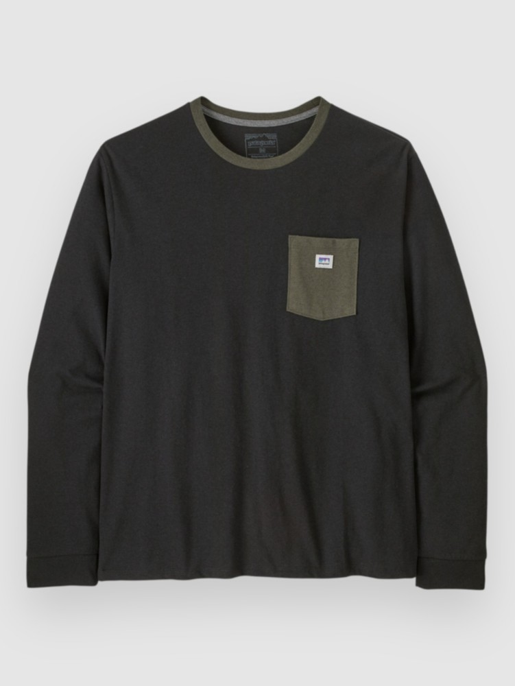 

Лонгслив Patagonia Shop Sticker Pocket Responsibili Longsleeve, black w/basin green