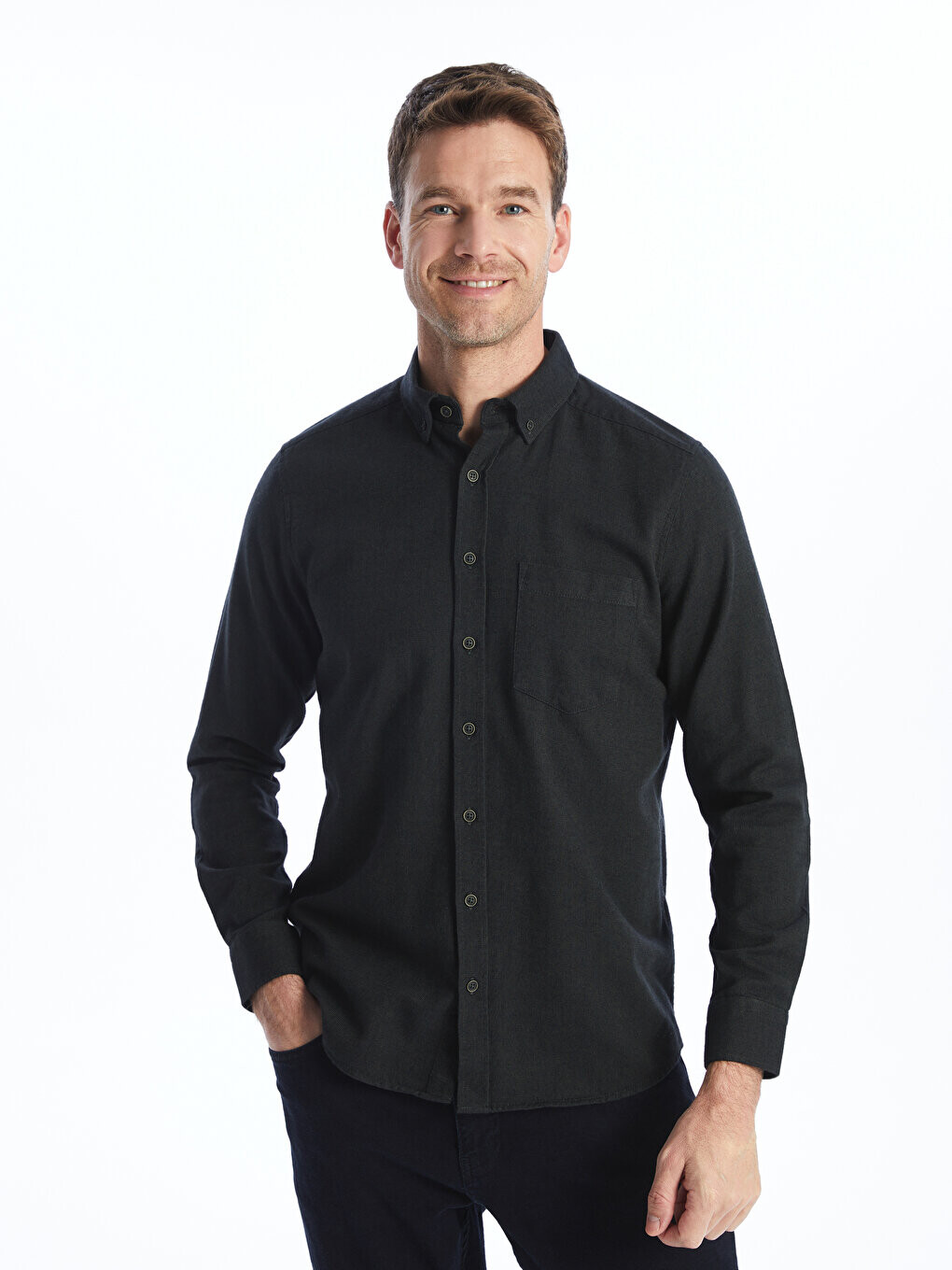 

Мужская рубашка из поплина стандартного кроя с длинными рукавами LCWAIKIKI Classic, темно-зеленый