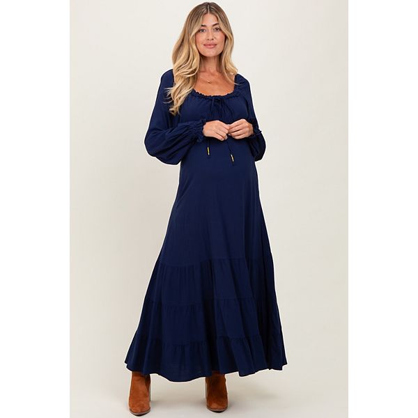 

Длинное платье для беременных с оборками и расклешенной юбкой. Pinkblush, Navy Blue