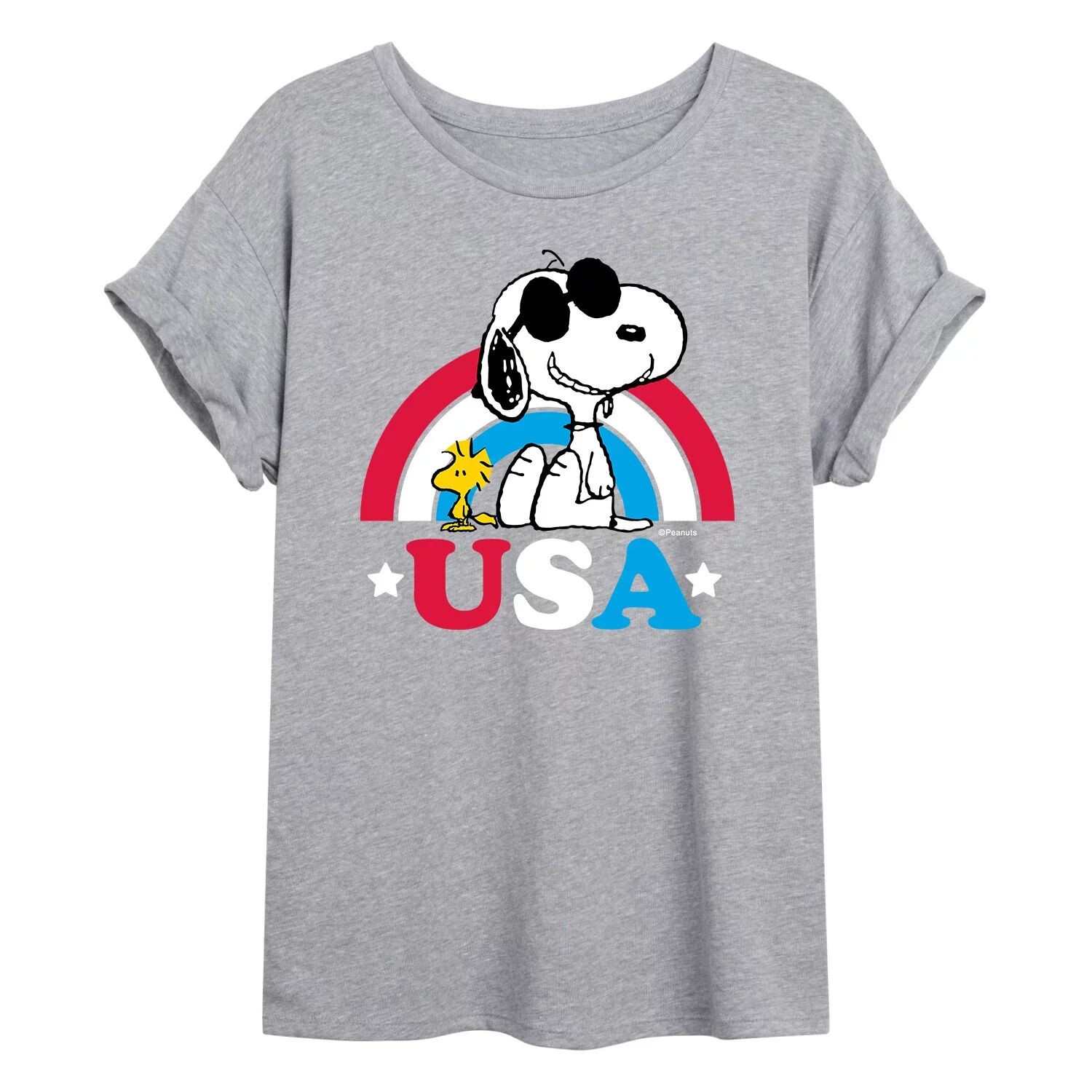 

Радужная струящаяся футболка Juniors' Peanuts USA Licensed Character, серый