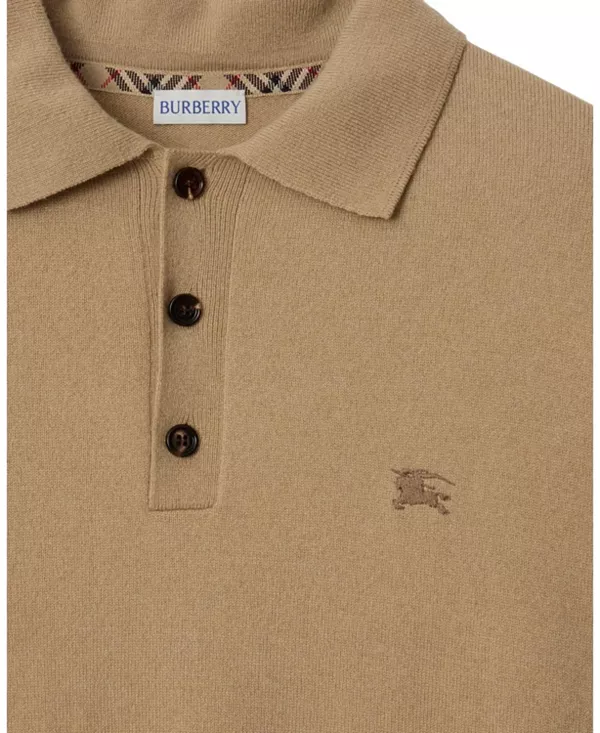 Рубашка-поло Burberry с длинными рукавами, кашемировая смесь, бежевый — фото 4