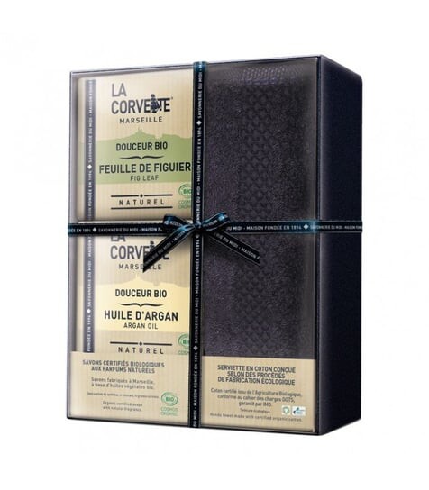 

Банный набор БИО, 2 органических мыла и полотенце из органического хлопка, 2x100 г, La Corvette