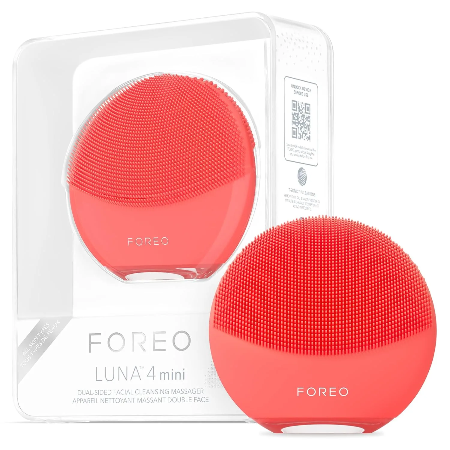 Foreo Luna 4 Mini щетка для очищения и массажа лица - премиальный уход, улучшает впитывание средств, для всех типов кожи, цвет Coral, Coral