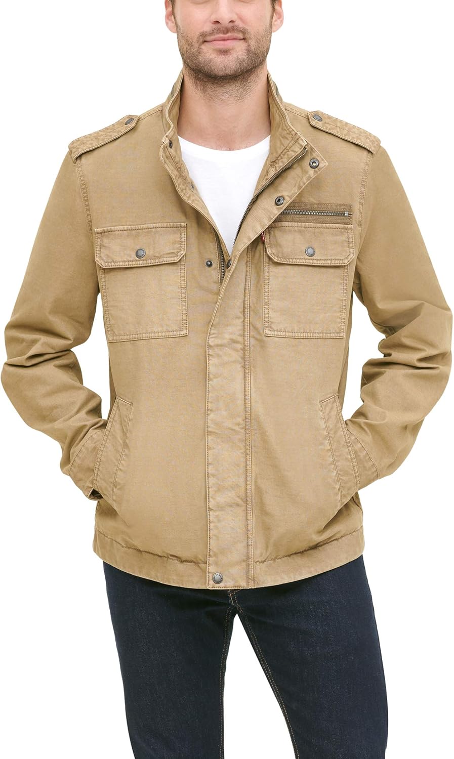 

Мужская военная куртка Levi's из стираного хлопка (стандартные размеры, большие и высокие), Light Khaki Unfilled