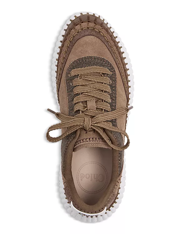 Женские замшевые низкие кроссовки Nama на платформе Chloé, коричневый — фото 3