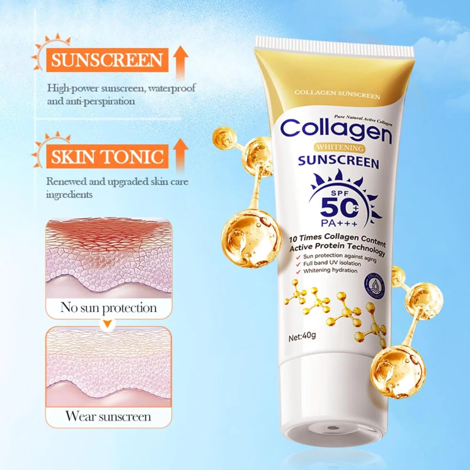 Солнцезащитный крем для лица SPF 50 с коллагеном и ниацинамидом (40 г) Barevel — фото 2