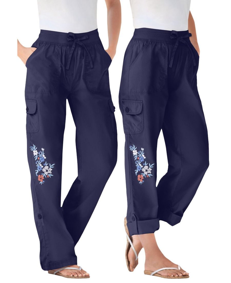 

Женские брюки-карго/капри больших размеров, трансформируемые по длине Woman Within, Navy floral embroidery