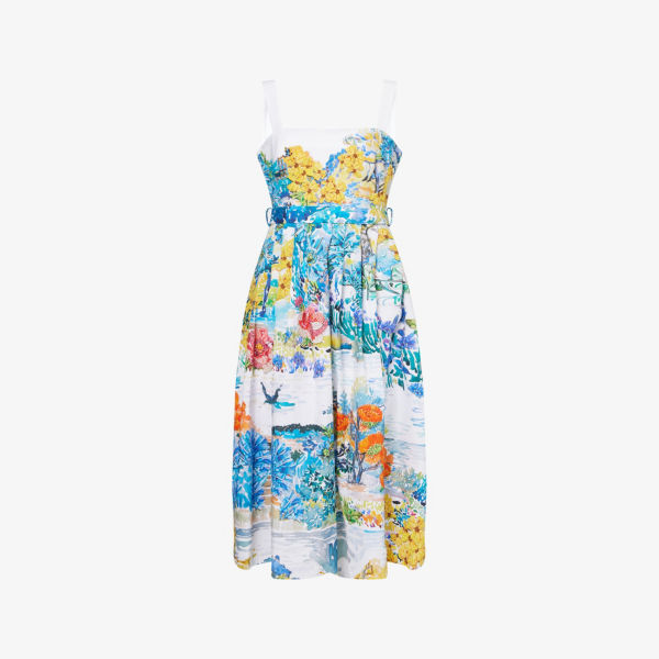 

Платье миди Mary Katrantzou Айрис из хлопкового поплина с поясом, мультиколор