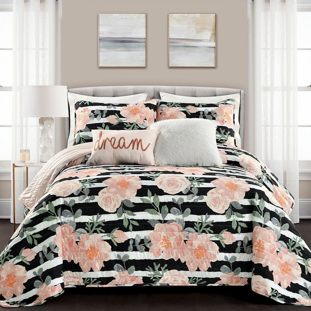 

Lush Decor Amara Комплект одеял с акварельной розой, цвет Black Dusty Rose