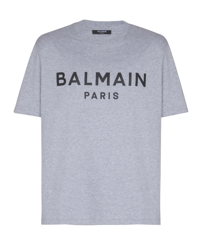 Хлопковая футболка с принтом Balmain, серый
