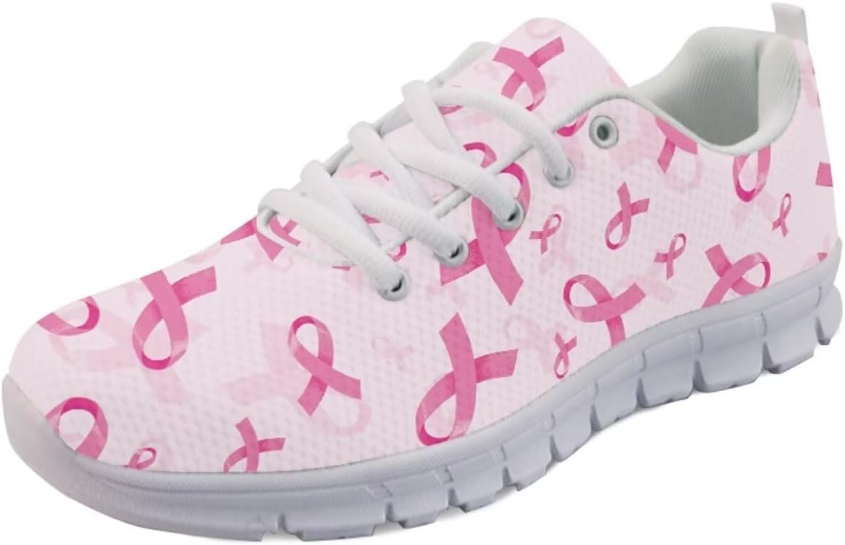 

Кроссовки Forchrinse для женщин и мужчин, дышащие, на шнуровке, для бега, повседневные, с сеткой, противоскользящие, теннисные, Breast Cancer Awareness Printed