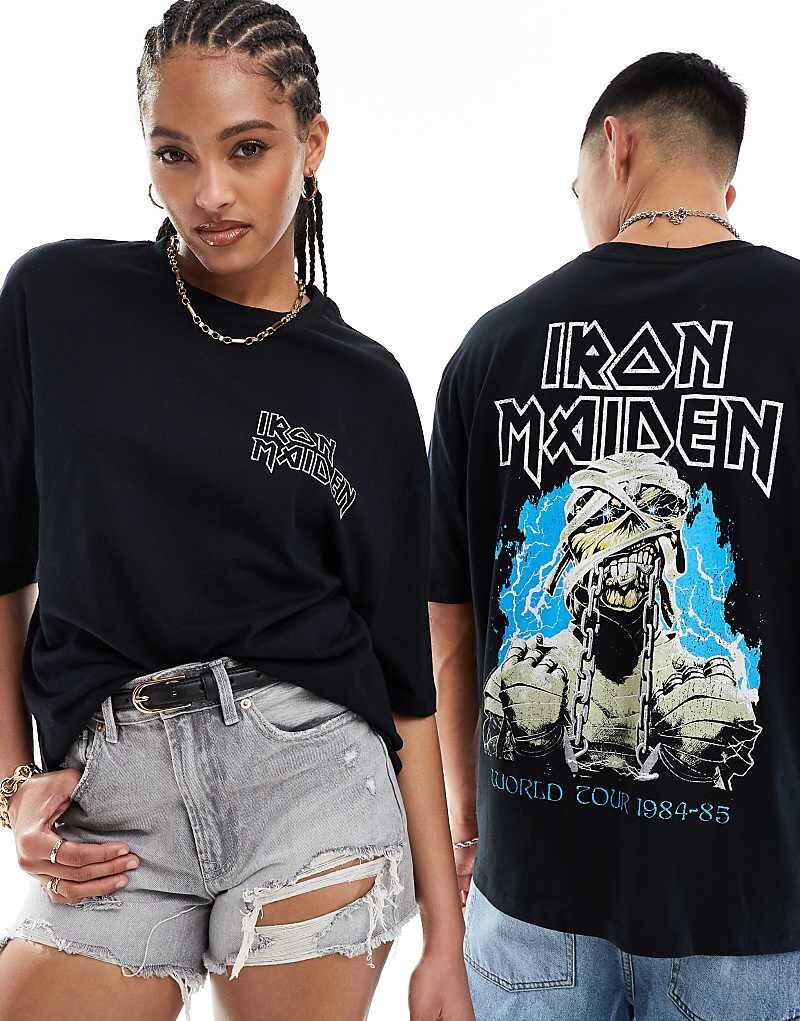 

Черная оверсайз-футболка унисекс с лицензией ASOS DESIGN с графическим принтом Iron Maiden