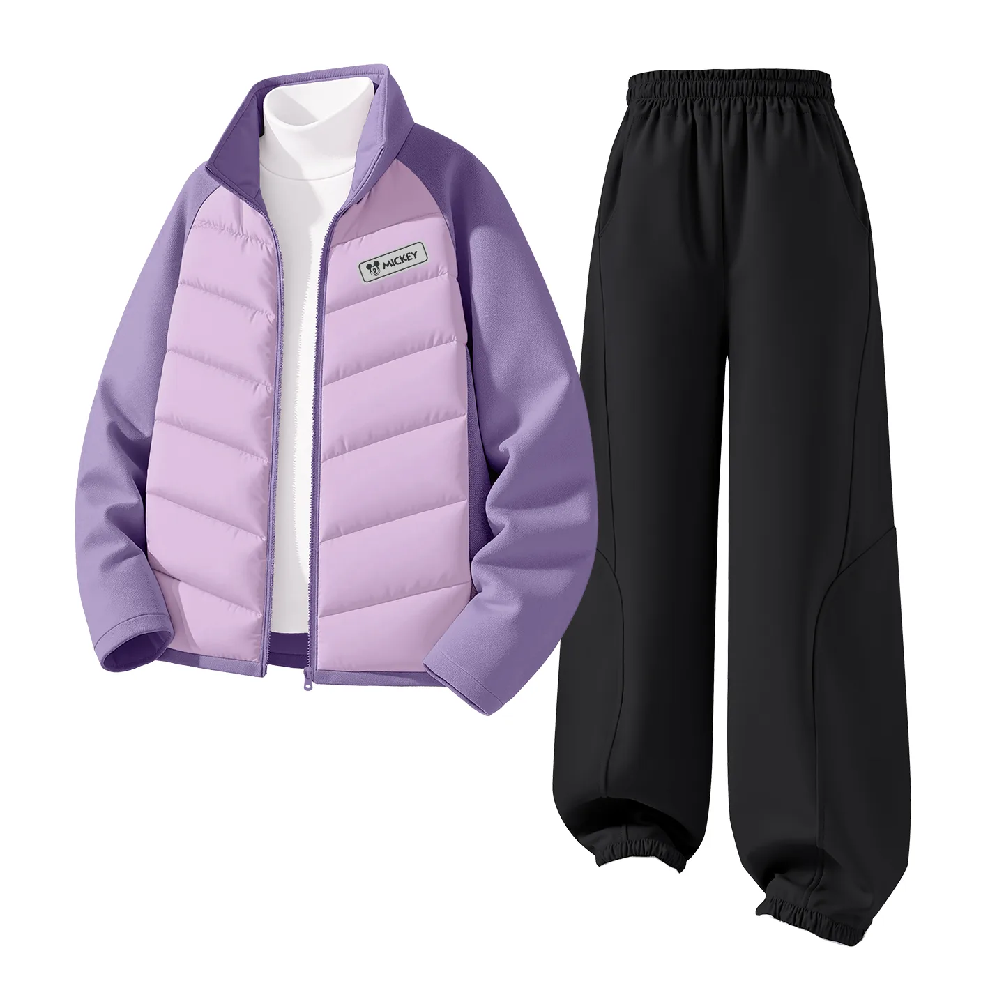 Детский спортивный костюм с воротником-стойкой на флисе Disney, [Thickened Thermal]Di H Square Hook-and-Loop K Purple+Solid Color Black