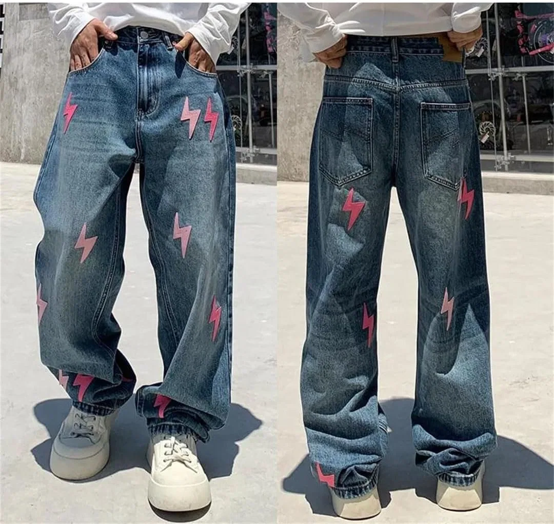 Джинсы свободные, Men's Spring Summer High Street Loose Plus Size Denim Baggy Jeans Pants Trousers, 6816 — фото 3