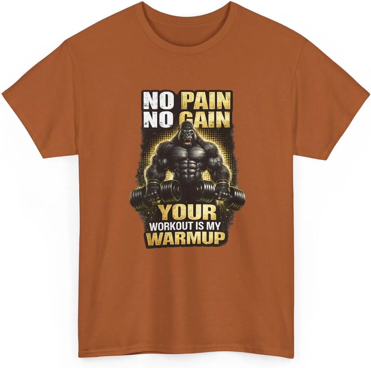Футболка Your Workout is My Warmup No Pain No Gain для мотивации в спортзале GENERIC, оранжевый — фото 4