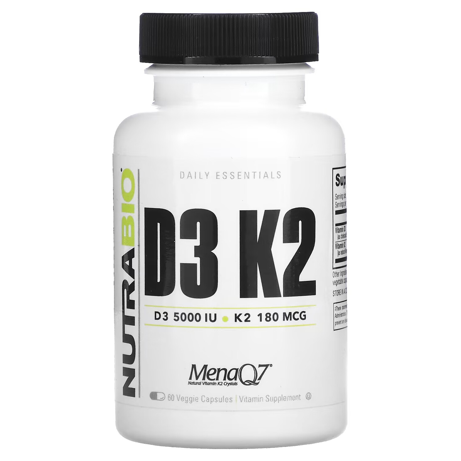 

Добавка NutraBio D3 K2, 60 растительных капсул