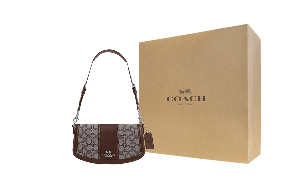 

COACH Женская кожаная сумка через плечо среднего размера из кожи коровы с тканевыми вставками в цвете дуб клен и коричневый