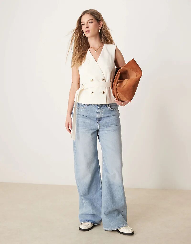 

Жилет с завязкой из льняного материала ASOS DESIGN, цвет «кремовый»