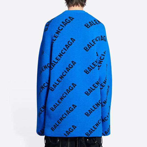Свитер all over logo crewneck wool knit sweater 'blue' Balenciaga, синий — фото 4