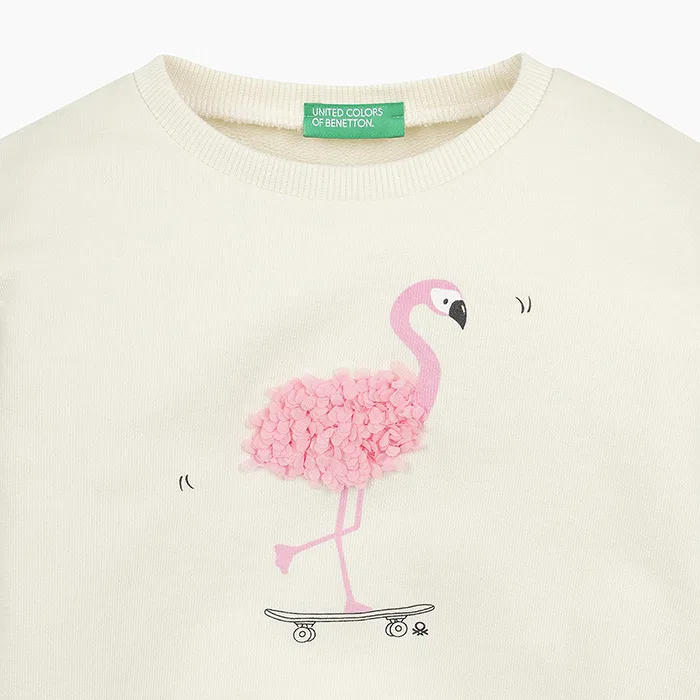 Детский свитшот с вышивкой Lovely айвори от Benetton Kids — фото 3