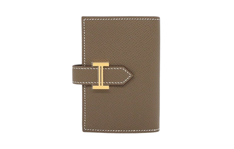 

Bearn Epsom Calfskin Wallet Mini Women's 18 Etoupe Elephant Gray HERMES