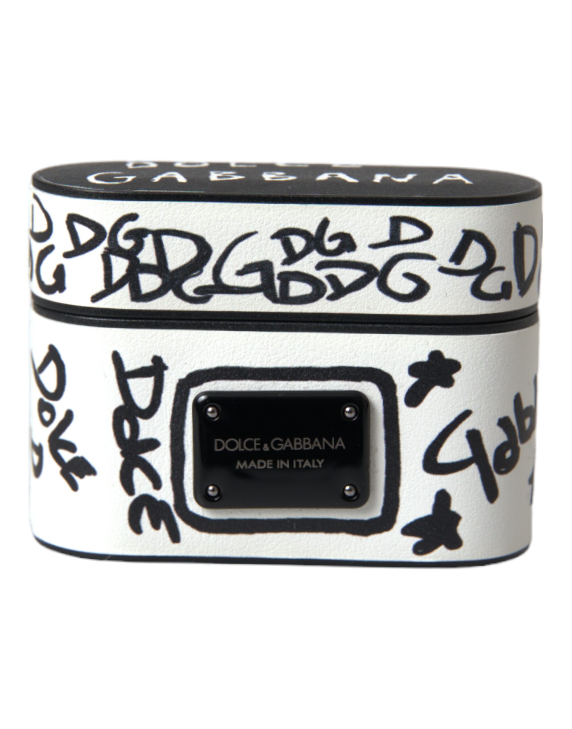 

Чехол Airpods из черной белой кожи с тисненым логотипом Dolce & Gabbana
