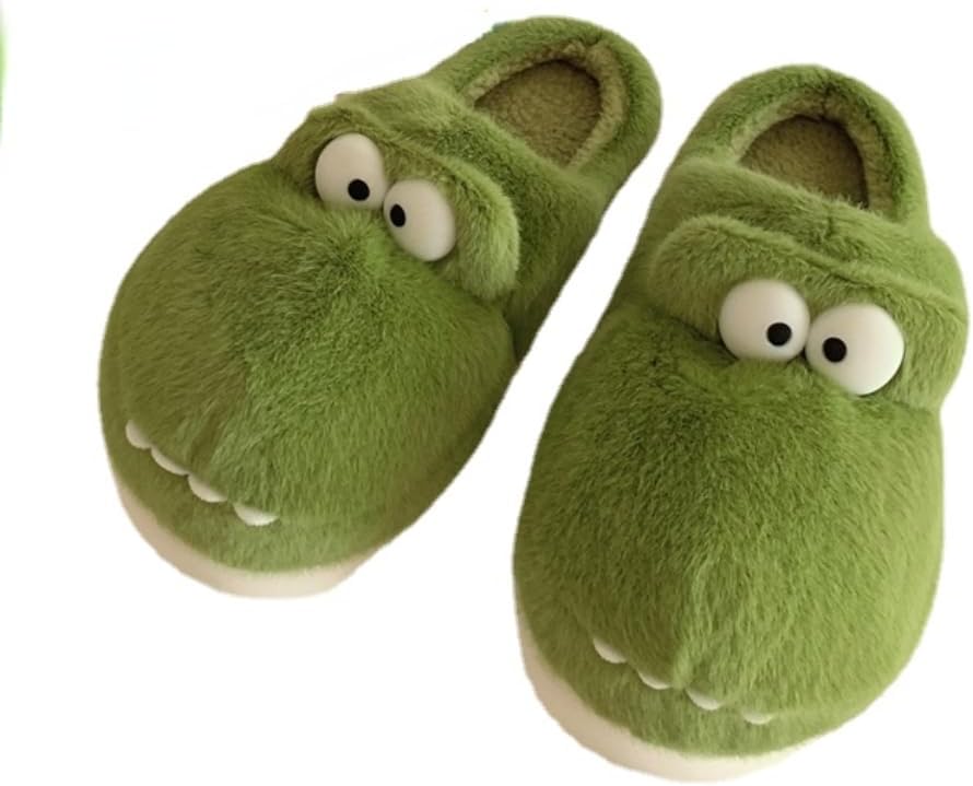 

Мягкие сланцы с динозаврами для пар, кавайные забавные тапочки для женщин и мужчин, милые домашние тапочки, теплые зимние пушистые домашние тапочки Plonme, зеленый