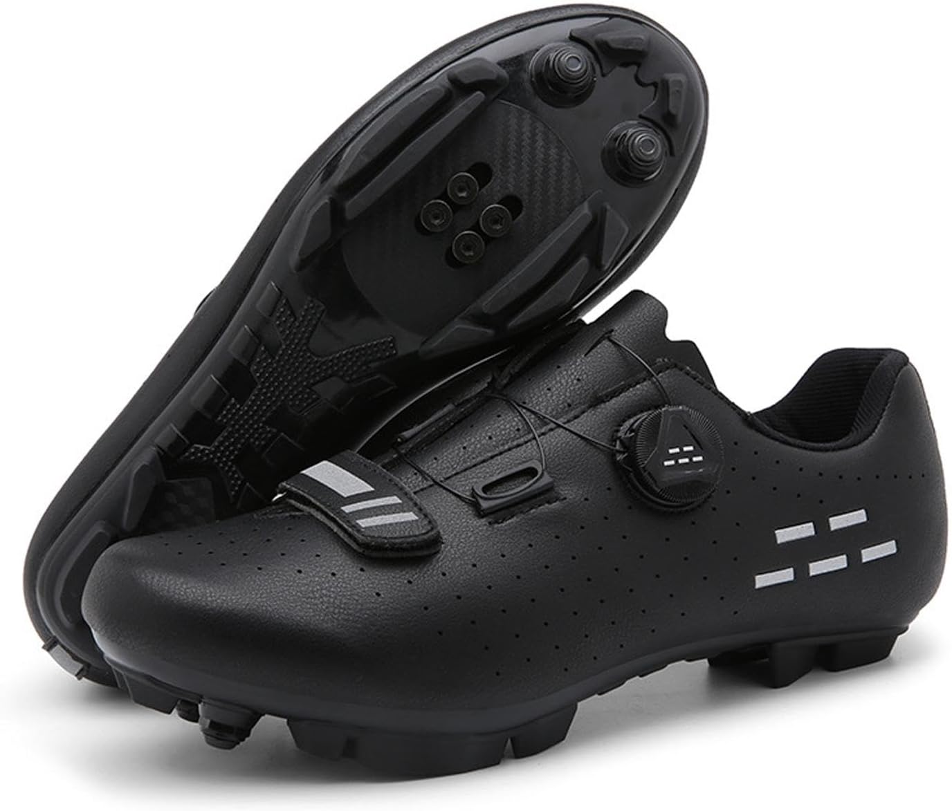 

Велосипедные туфли для мужчин и женщин, шоссейные/MTB - система самозапирающихся SPD, легкие и дышащие велотуфли с плоской подошвой для дороги и бездорожья (унисекс) Wttagkl, черный