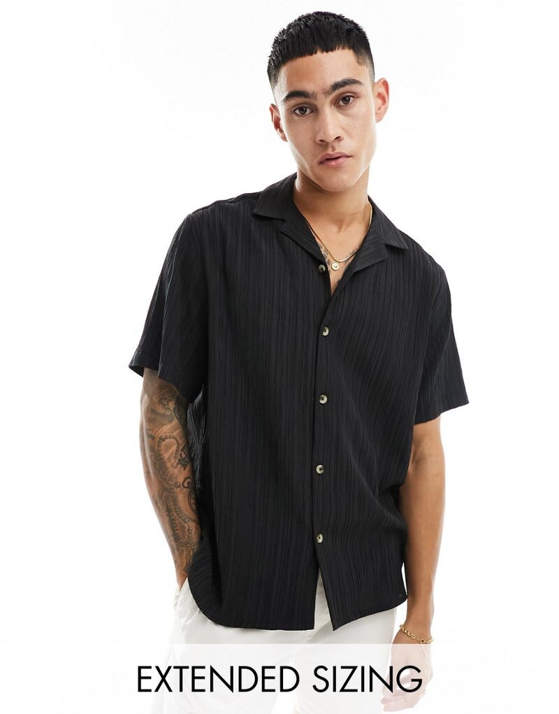 

Черная непринужденная фактурная мятая рубашка с лацканами ASOS DESIGN