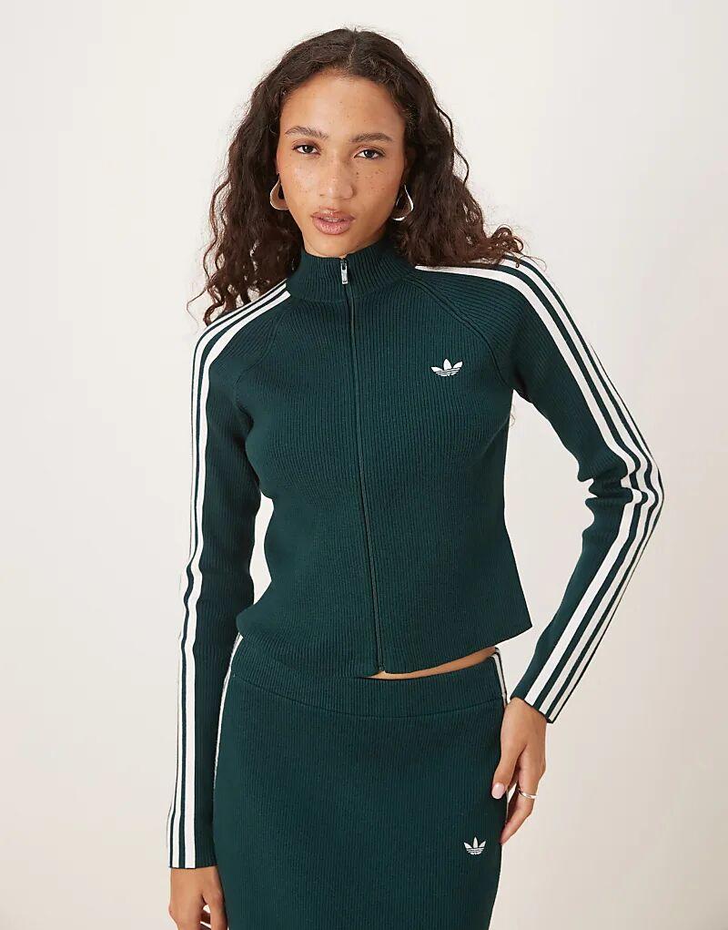 

Узкий трикотажный джемпер Adidas Originals Adicolor с тремя полосками цвета плюща