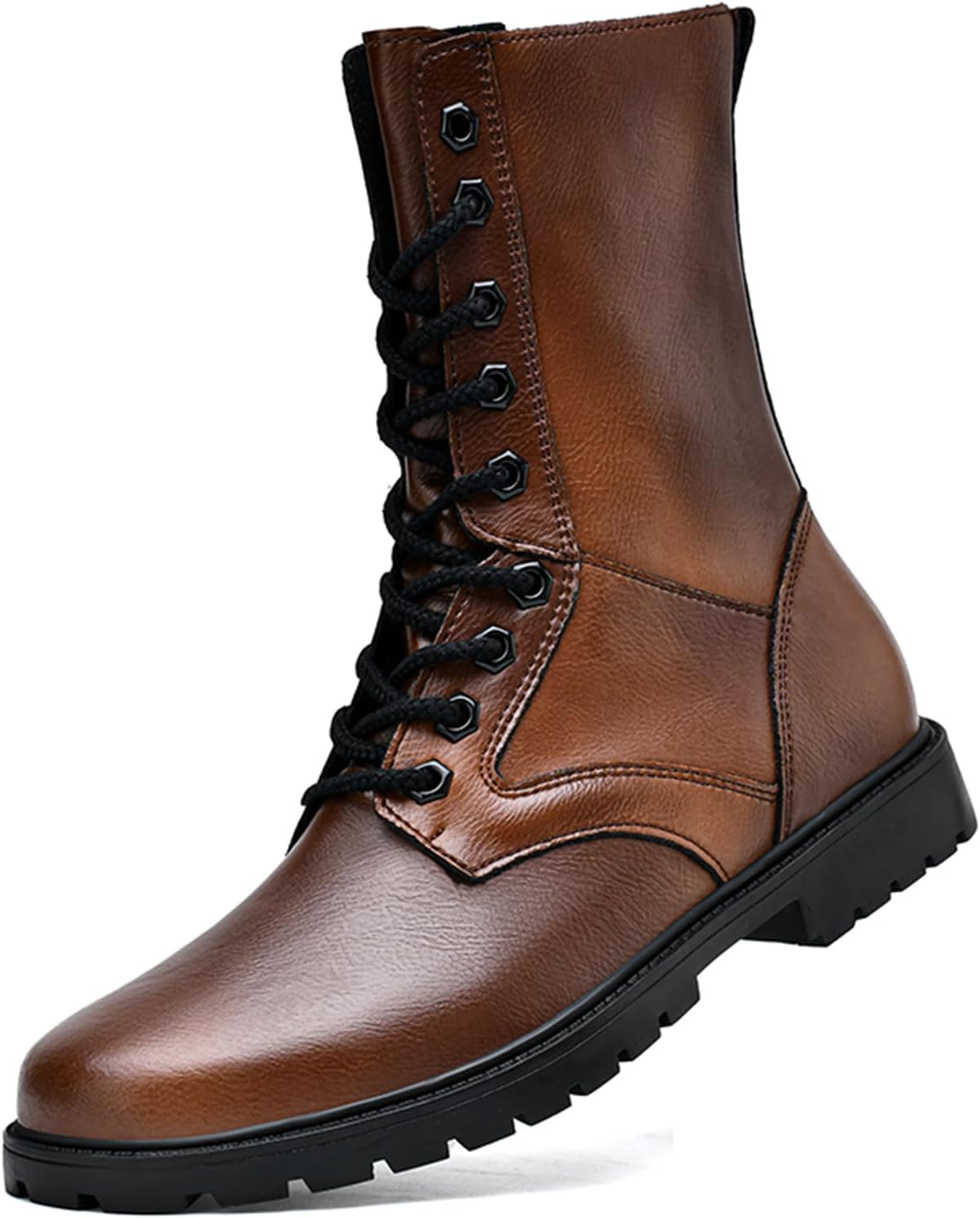 

Мужские черные кожаные ботинки на шнуровке, ботильоны военного стиля с закругленным носком Psieicwm