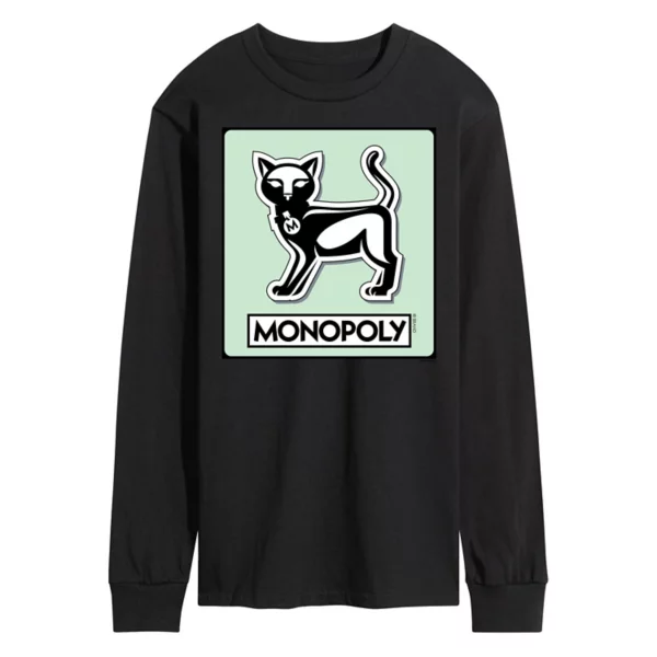 

Мужская графическая футболка с длинным рукавом и принтом жетона кота из игры Monopoly Licensed Character, черный