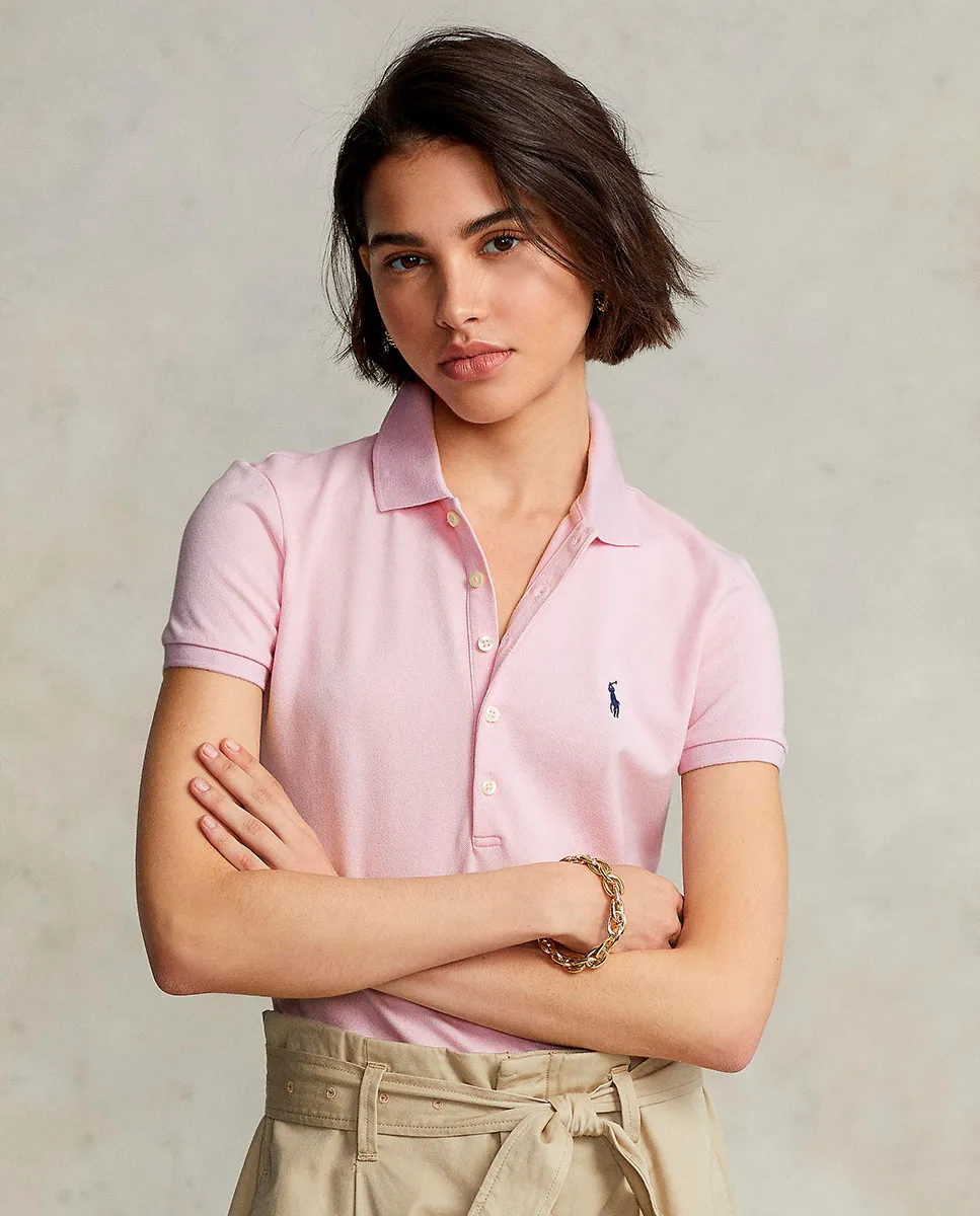 

Женская однотонная рубашка-поло облегающего кроя Polo Ralph Lauren, светло-розовый