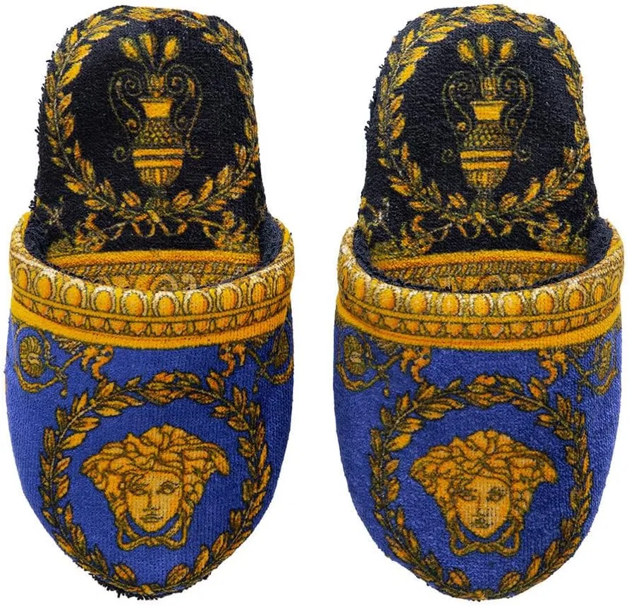 Туфли Versace из махровой ткани с надписью «Я люблю барокко», размер: S, цвет: черно-синий, черно-синий