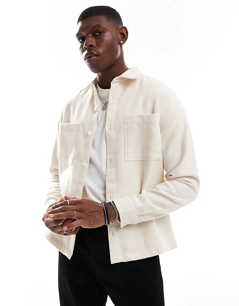 

Верхняя рубашка из смеси шерсти в цвете Stone ASOS DESIGN