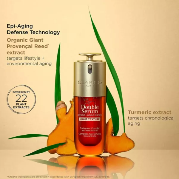Сыворотка Clarins — Двойная с легкой текстурой против старения, укрепляющая, усиливающая сияние, очищающая, 29 мл — фото 4