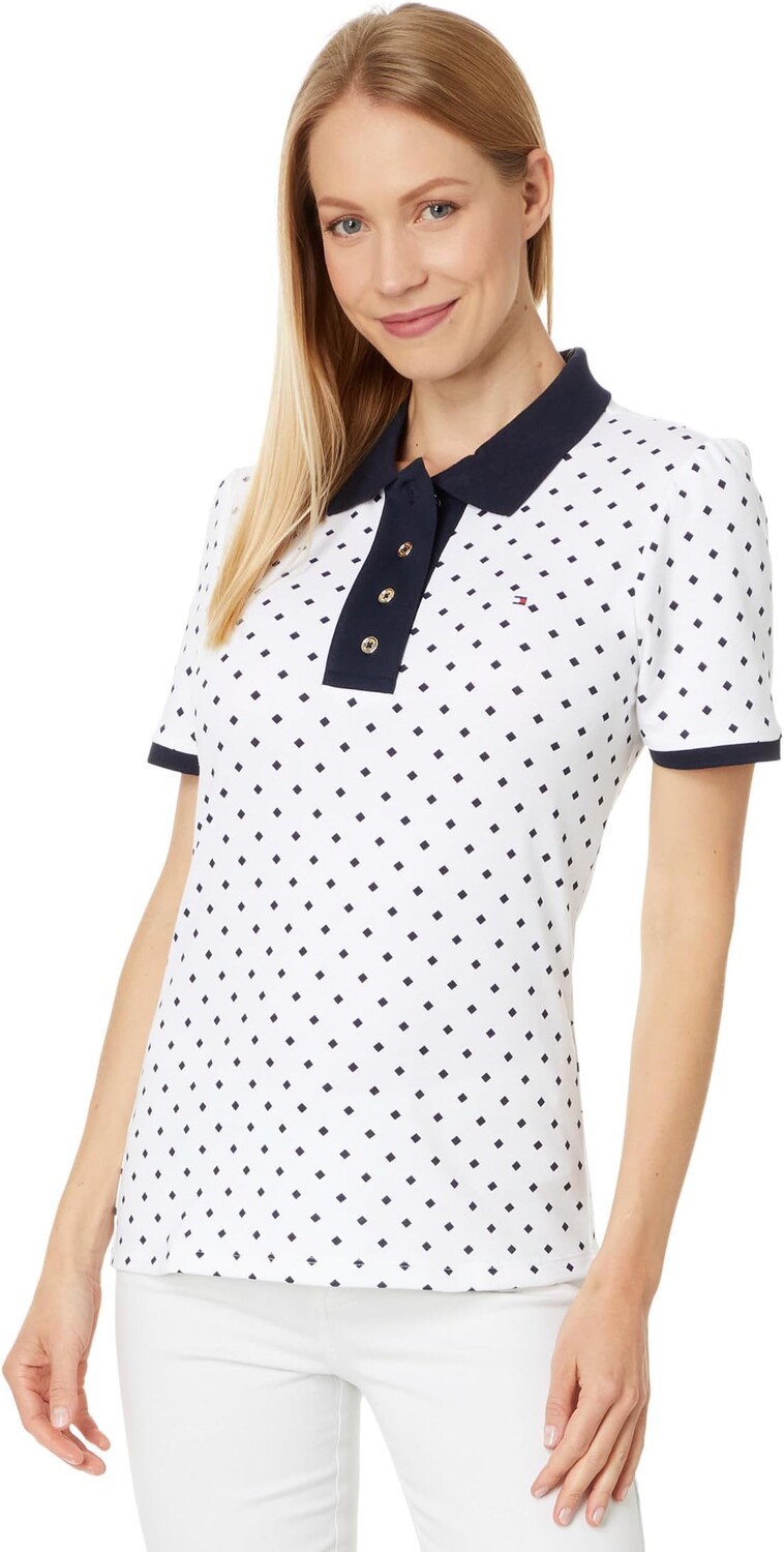 

Поло Tommy Hilfiger Puff Sleeve Dot Interlock Polo, цвет Bright White/Sky Captain